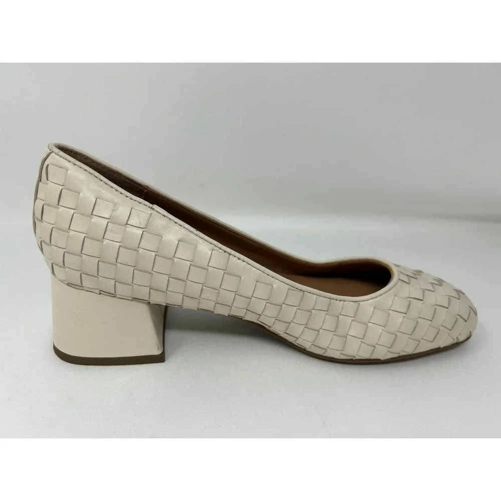 Gentle Souls By Kenneth Cole Woven Leather Block Heel Pumps Cream Shoes Sz 9.5 - Picture 3 of 9